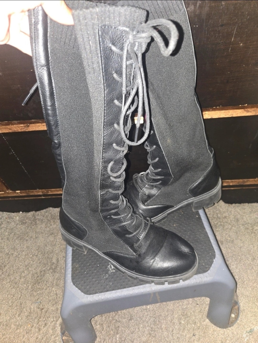 Women's Black Lace-Up Knee-High Boots